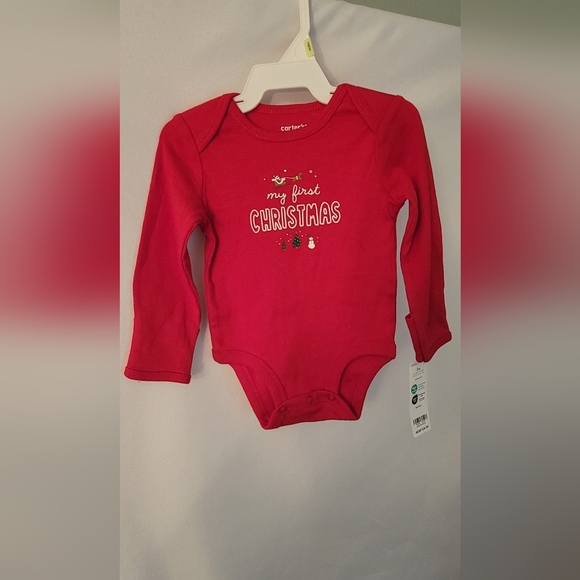 NWT Carters "My First Christmas" Onesie 3 Month Long Sleeve - Picture 2 of 9